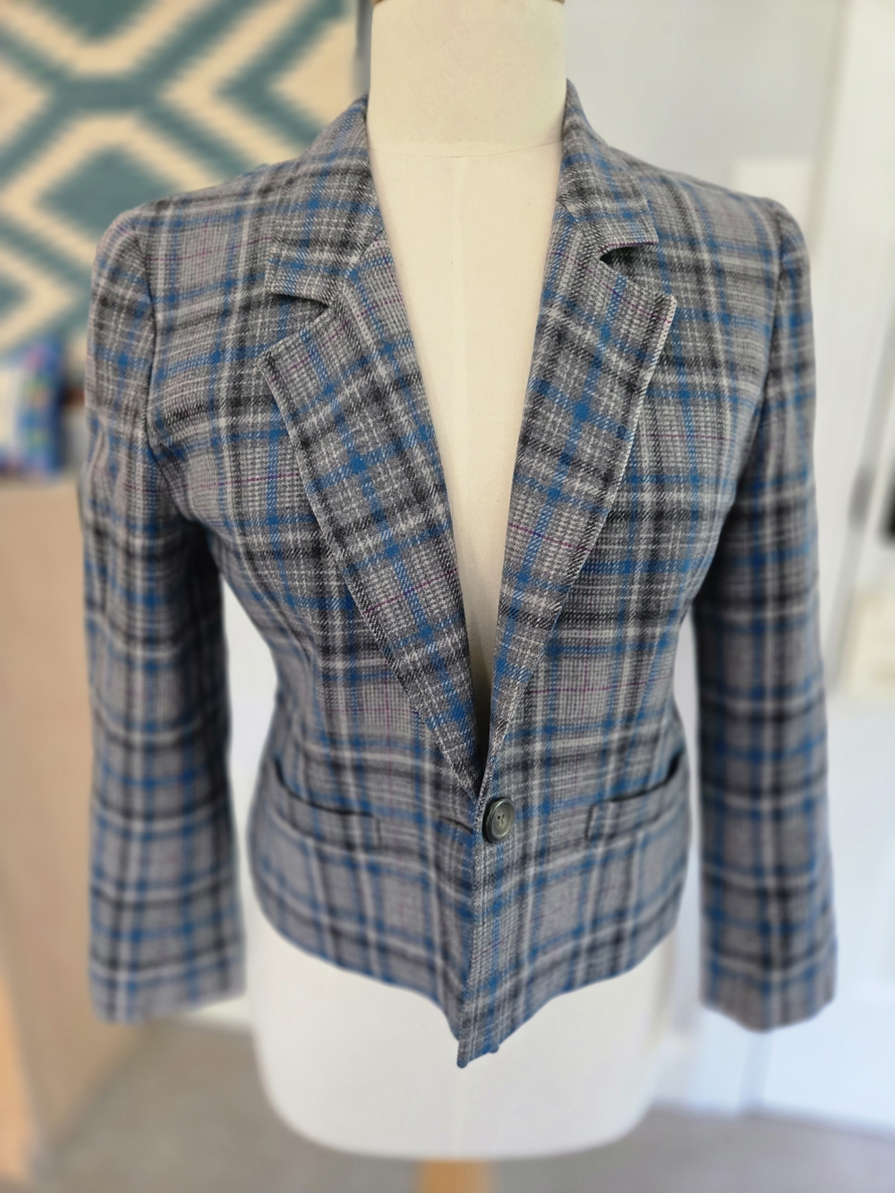 Pendleton Women Gray Plaid Blazer Coat Jacket Vintage Retro Petite Size 8 Wool